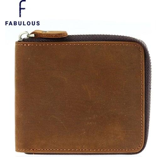 2021 Vinate Style Crazy Horse Mens Short Zipper Wallet Card Holder Retro Brown Portable Business Card Holders