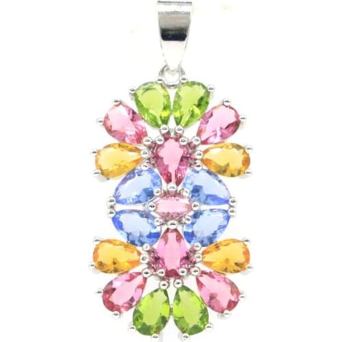 39x19mm Multi Color Created Golden Citrine Tourmaline Peridot Tanzanite Tourmaline Women Bride Engagement Silver Pendant