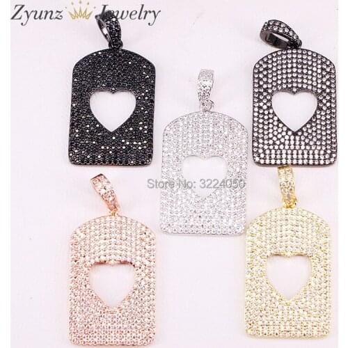 5PCS Micro pave zirconia pendant middle hollow heart shape CZ charm pendant necklace jewelry accessories