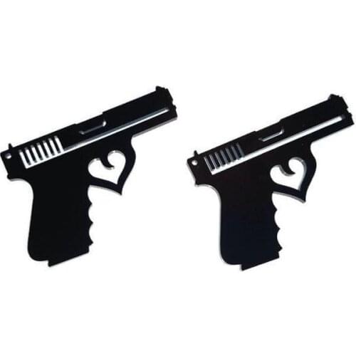 Laser Cut Acrylic Gun Pendants | Black Pistol Charms | Heart Trigger