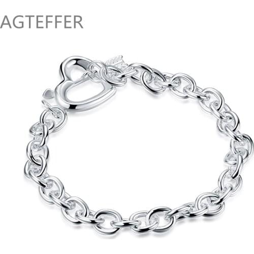 AGTEFFER 925 Sterling Silver Arrow Heart Bracelet For Women Wedding Engagement Party Jewelry Gifts