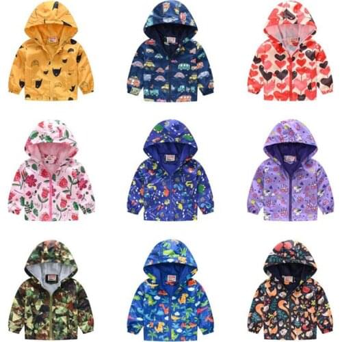 Children Cartoon Jacket Long Sleeved Spring Autumn Clothes Boy Girls Animal Hooded Coat Cartoon Dinosaur Zipper Outwear 2-8T