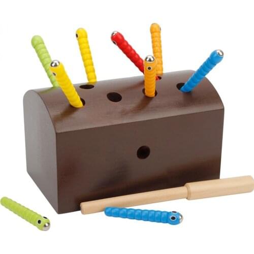 Wooden Magnetic Fishing Games Catch Worm Insects Toy For Kids Education Children Early Development Baby Sensory Training Gift