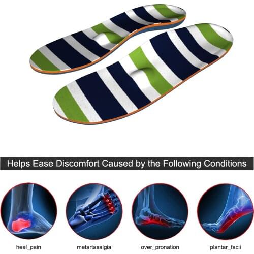 Breathable Colorful Striped Plantar Fasciitis Feet Insoles Arch Supports Orthotics Inserts Ease Flat Feet, High Arch, Foot Pain
