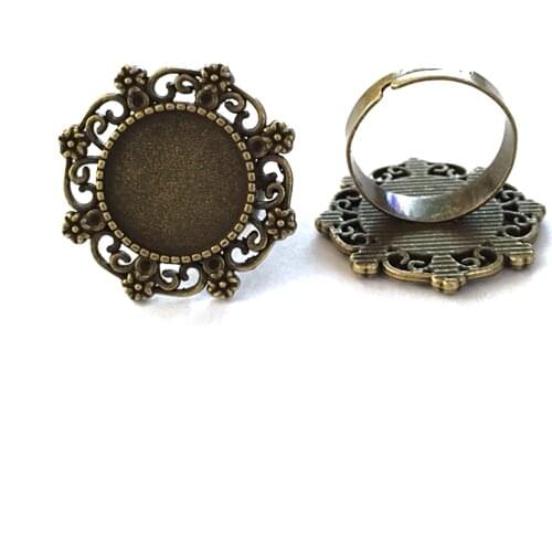 5 pieces/batch of retro silver alloy adjustable ring tray15mm round ring accessories jewelry making materials wholesale