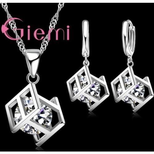 AAA Cubic Zirconia Pendant Necklace Drop Earring Set Trendy 925 Sterling Silver Wedding Jewelry Sets Mothers Day Gift