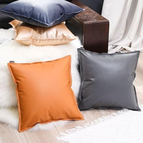 Pure Color Leather Pillow -border Waterproof Home Chair Car Ins Wind Pattern Cushion Sofa Decoration