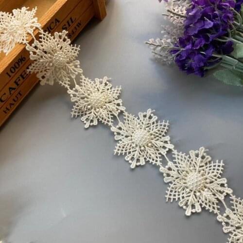 20X Ivory Pearl Flower Handmade Beaded Embroidered Lace Butterfly Snowflak Trim Ribbon Applique Wedding Dress Sewing Craft New