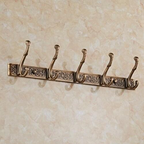 5 Row Hook Coat Hanger Door Hooks Classical Robe Hooks Luxury Bathroom Wall Carving Antique Robe Hooks For Bathroom Accessories