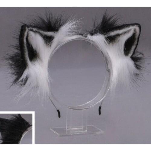 Furry Plush Foldable Wolf Cat Ears Headband Contrast Color Simutation Animal Hair Hoop Japanese Kawaii Cosplay Headpiece C1FE