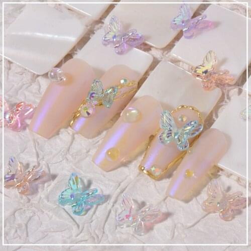 Misscheering 8 Pcs/Bag Double Layer Aurora Insect Nail Art Decorations Fashion Resin 3D Nails Accessories for Manicure Design