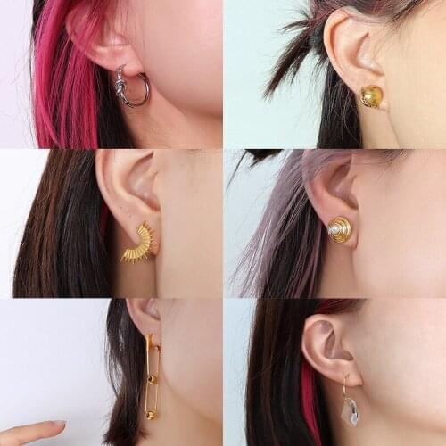 YAONUAN Trendy Creative Gold Plated Earrings For Women Inlaid Pearl Irregular Titanium Steel Earrings Party Fashion Jewelry Gift