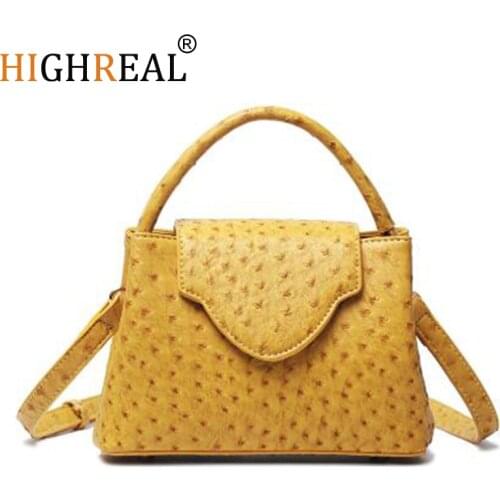 HIGHREAL New Customize Design Trendy Bag Ostrich Pattern Genuine Leather Handbags Snake Pattern Embossed Female Shoulder Bags