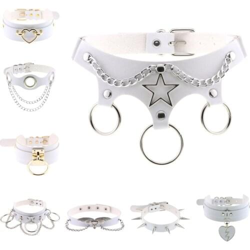 Slave Games Sex Supplies of Fetish White Leather Bdsm Collar with Metal Ring for Women Sexual Abuse Bondage Flirting Necklace