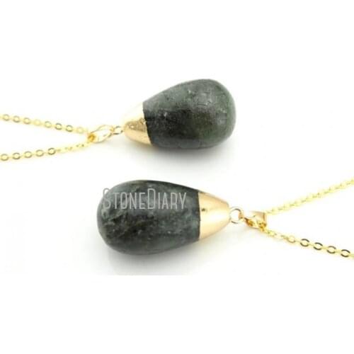 Labradorite Necklace Gold Electroplated Water Drop Necklace 18inch-32inch NM12276