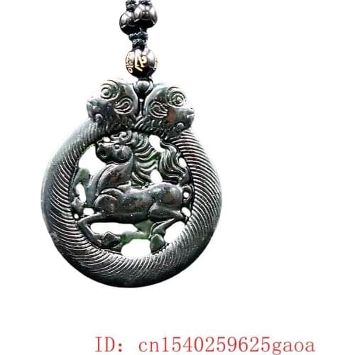 Jade Horse Pendant Necklace Chinese Fashion Charm Black Green Monkey Natural Jewellery Carved Amulet Gifts