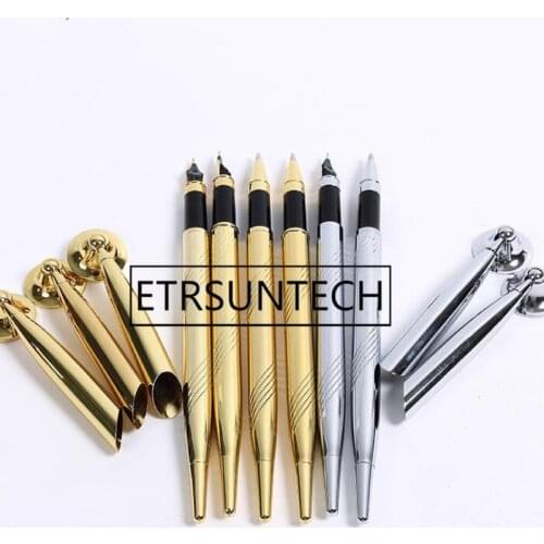 100pcs Pen with Base Classic Fountain Pen with Stand Metal Gold Silver Ball Point Pen Wedding Party Table Decoration