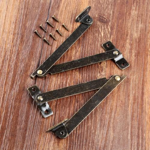 2Pcs Antique Jewelry Wood Boxes Lid Support Hinges Furniture Fittings Cabinet Decorative Cupboard Door Hinges With Screws