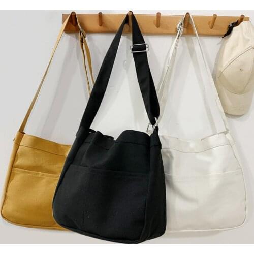 Casual Canvas Messenger Sling Bags Women Solid Color Large Capacity Shoulder Crossbody Handbag Simple Purse Bag For Teenager