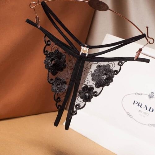 Sex Panties For Womens Floral Embroidered T-back Hollow Mesh Thong Open Crotch Sex Panties for Flirting Underwear SN-Hot