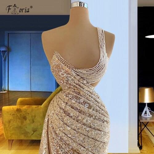 Sexy High Side Split Mermaid Evening Dresses Gowns 2021 Muslim Beading Sequins Sleeveless Long Prom Party Formal Dress