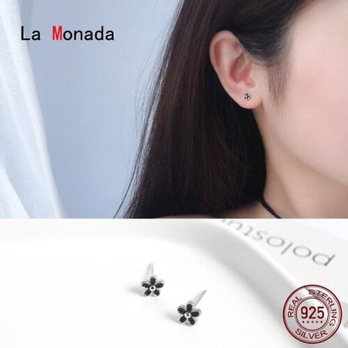 La Monada Stud Earrings For Women Silver 925 Black Flower Minimalist Fine Women Earrings Jewelry Stud Earrings 925 Silver