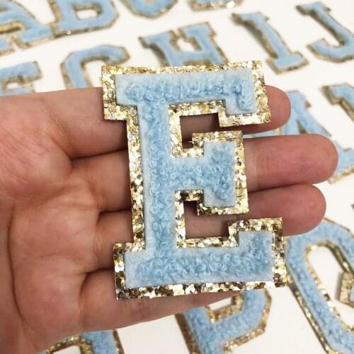Blue Letters Chenille Embroidered Iron On Patch Applique For Kid Clothing Bag Diy Name Badge Alphabet Patches Accessories A-Z