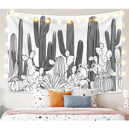 Silver Gray Cactus Tapestry Vintage Exotic Summer Plant Nature Frame for Bedroom Photography Wall Decor
