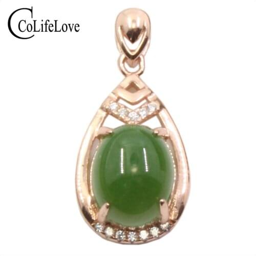 CoLife Jewelry Chinese Style Green Jade Pendant for Woman 8mm*10mm AAA Grade Jade Silver Pendant Solid 925 Silver Jade Jewelry