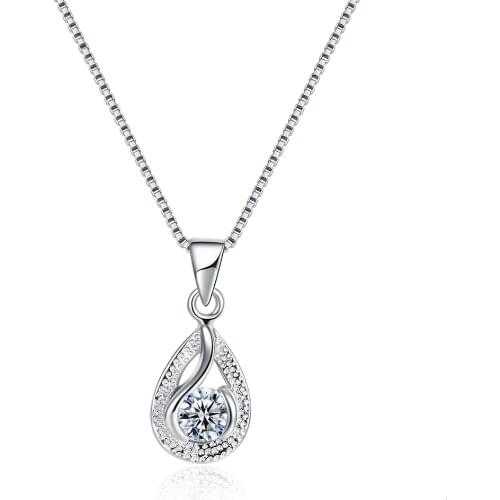 ZEMIOR 100% 925 Sterling Silver Simple Water Drop Pendant Necklaces Bright Cubic Zirconia Necklace For Women Luxury Jewelry