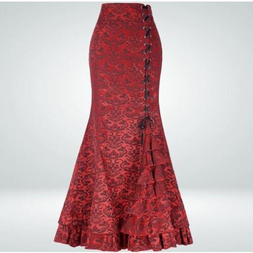 Women tight skirt popular Women Punk Style Retro Skirt Vintage Long Bodycon Ruffle Fishtail Skirt new black lace skirt