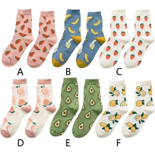 Japanese Style Women Cotton Ankle Socks Sweet Candy Color Peach Avocado Fruits Printed Summer Street Mid Tube Hosiery
