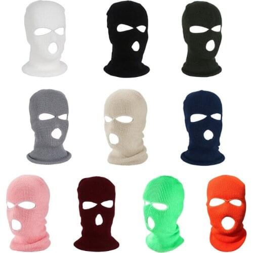 Women Men 3-Hole Knitted Full Face Cover Ski Winter Warm Cycling Neon Solid Color Balaclava Mask Hat Halloween Party Cosplay Cap