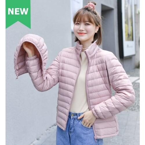 Women Ultra Light Down Jacket 90% White Duck Down Spring Outwear Hat Detachable Puffer Jacket Slim Coat Female Clothing