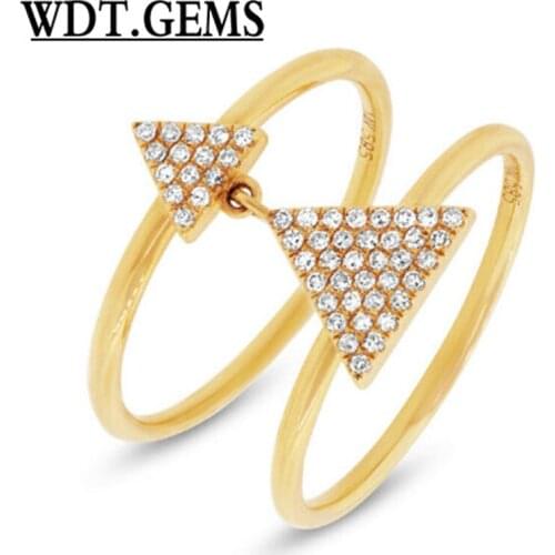 Womens 0.17CT 10K Yellow Gold Natural Round Diamond Pave Triangle 2 Band Ring
