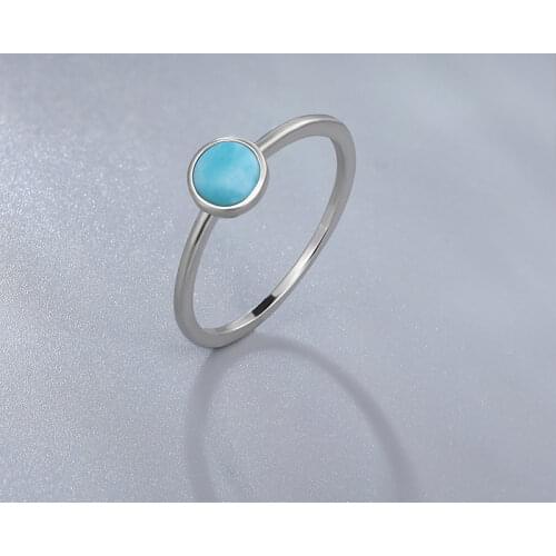 925 Sterling Silver Round Natural Gemstones Larimar Ring for Women Geometry Design Classic Simple Female Jewelry Gift Dating