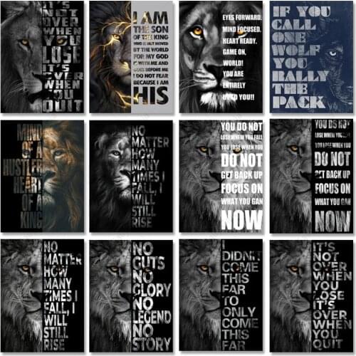 Animals Motivation Quotes Wall Art Decor Painting Lion Poster Inspiring Phrase Canvas Prints for Home Office Interior Decoration