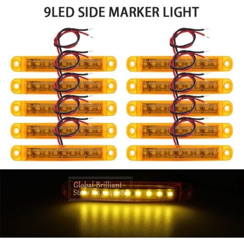 10PCS 9LED Bus Truck Trailer Truck 24V LED Lights Side Marker Light Waterproof Amber LED Light Tail Indicator Parking Light