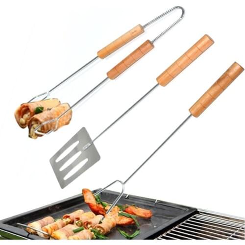 3Pcs/Lot BBQ accessories 3pcs stainless steel bbq tools sets containing clip fork and spatula outdoor portable bbq tools