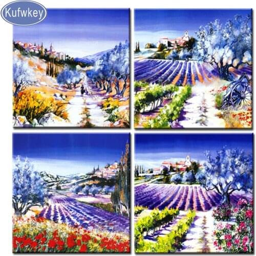 Diamond painting plein 5D Diy Diamond Embroidery"winter field"Diamond Painting Full Square/Round Mosaic Rhinestone painting 4pcs