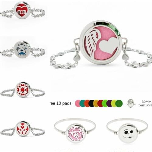 Heart with wing mom Skull diffuser bracelet bangle with 10 Pads twist screw 316 L Stainless Steel Locket Perfume bracelet locket