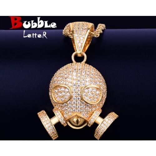 Skull Mask Pendant Necklace With Tennis Chain Gold Color Charm AAAA Cubic Zircon Mens Hip hop Rock Jewelry