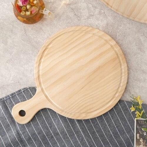 1 Pcs Wooden Pizza Paddle Cheese Serving Tray Plate Cutting Chopping Board Round FU