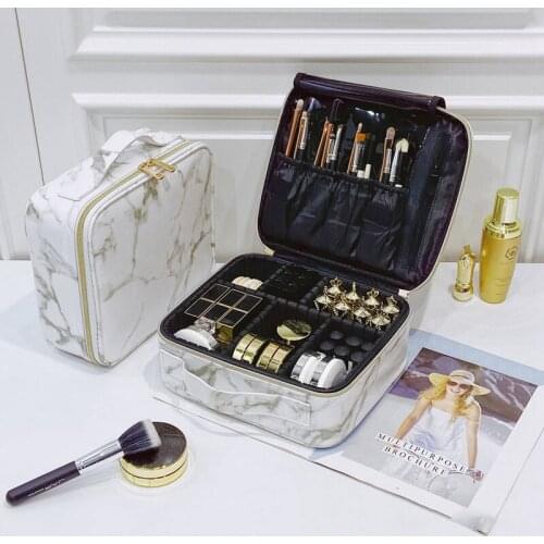 HGHO Marble Pattern Travel Makeup Case Professional Beauty Brush Makeup Bag Big Capacity Make Up Box