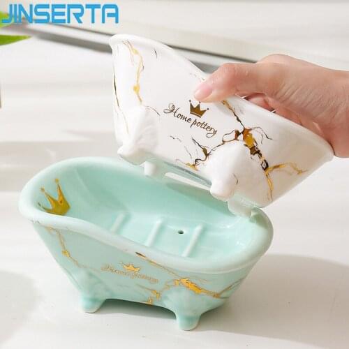 JINSERTA Marbled Ceramic Soap Box Luxury Gold Home Restaurant Hotel Bathroom Drain Soap Tray Bathroom Decor Accessories