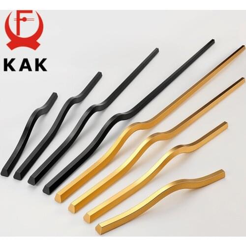 KAK Black Cabinet Knobs Handles Gold Aluminium Alloy Kitchen Handle Wardrobe Cupboard Door Pulls Long Furniture Handle Hardware