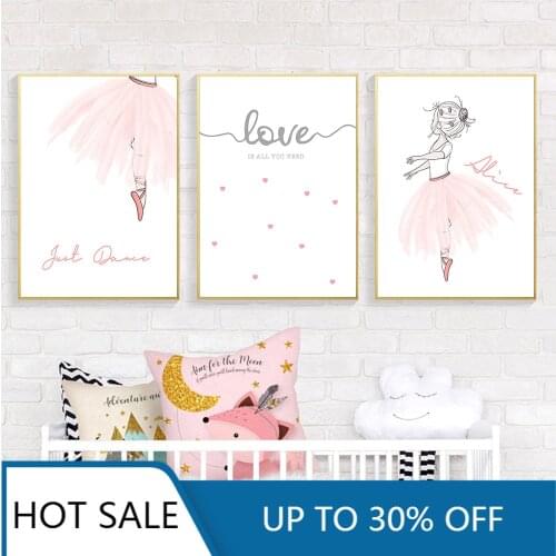 Canvas Painting Pink Ballet Girl Kids Poster Nordic Posters And Prints Custom Name Wall Art Painting Baby Room Decor Pictures