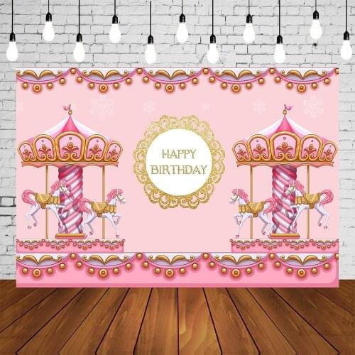 Carousel Birthday Party Decor Photo Background Princess Fairy Tale Cartoon Baby Shower Dessert Table Photography Backdrops W1898