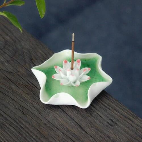 Handmade Ceramic Ornaments Mini Lotus Leaf Flower Incense Stick Holder Incense Burner Tea Ceremony Ornaments Home Decorate