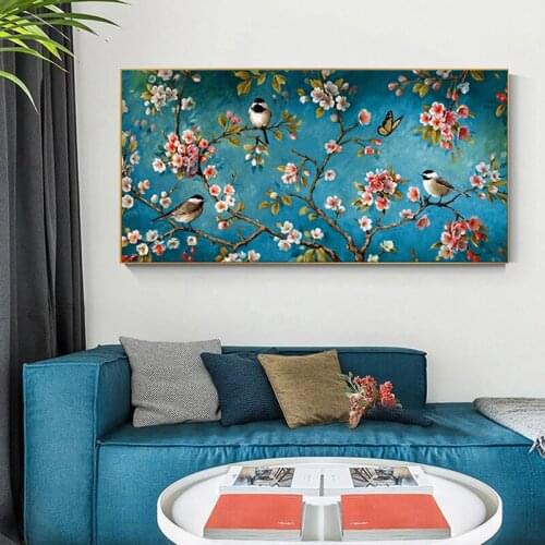 Classical Wall Art Flower and Bird Canvas Art Poster and Canvas Painting Painting Room Living Room Home Decoration Frameless